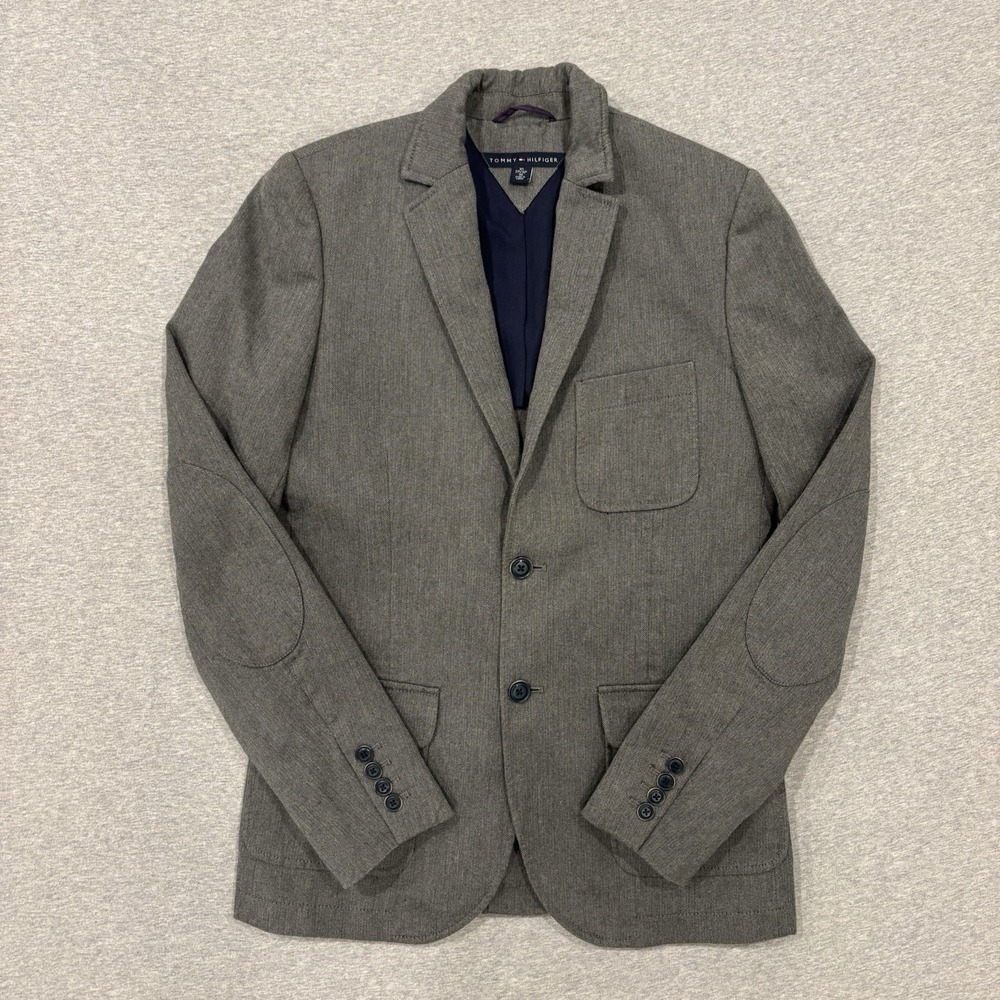 Tommy Hilfiger Special Edition Blazer Men's Size 36 Gray Herringbone Half-lined